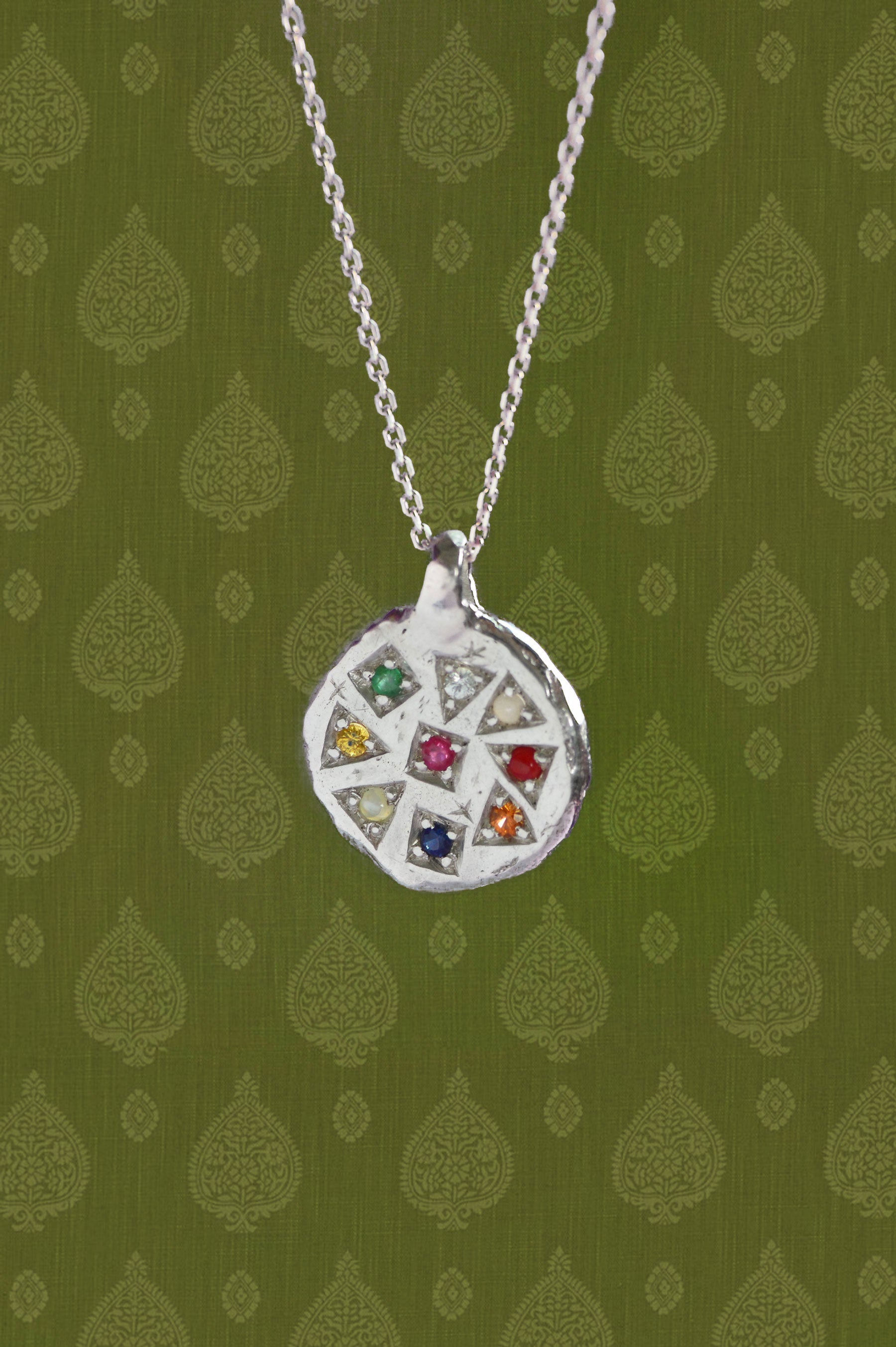 Navaratna Silver Pendant