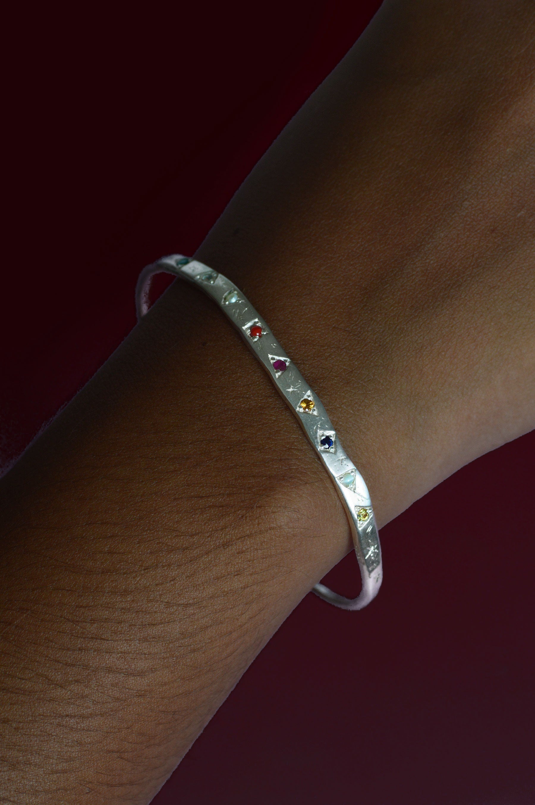 Navaratna Silver Bangle
