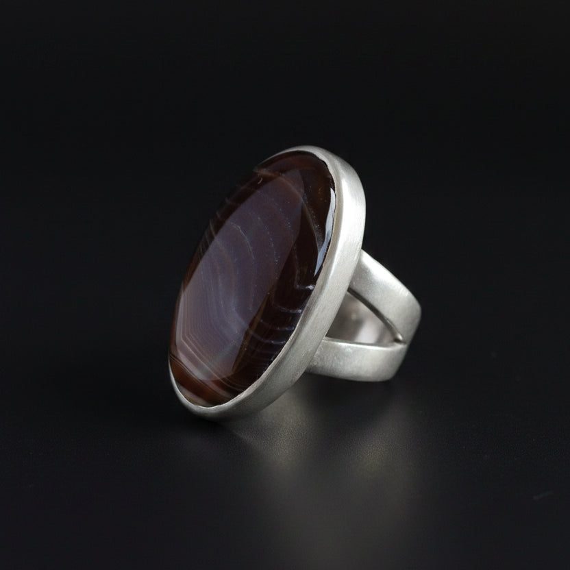 Brown Agate Silver Ring