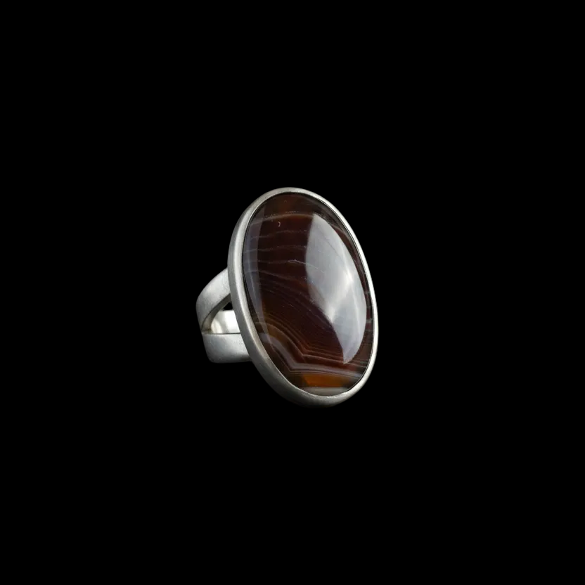 Brown Agate Silver Ring