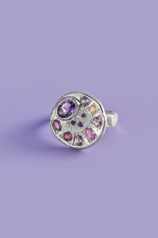 Palette Amethyst & Garnet Silver Ring 745-2