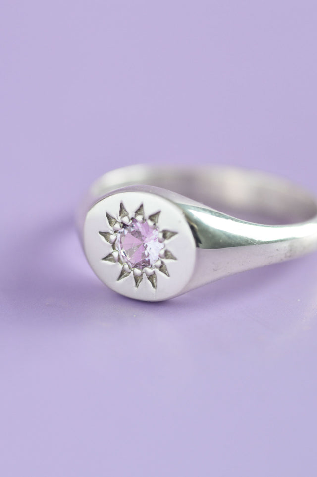 Daisy Pink Sapphire Silver Signet Ring