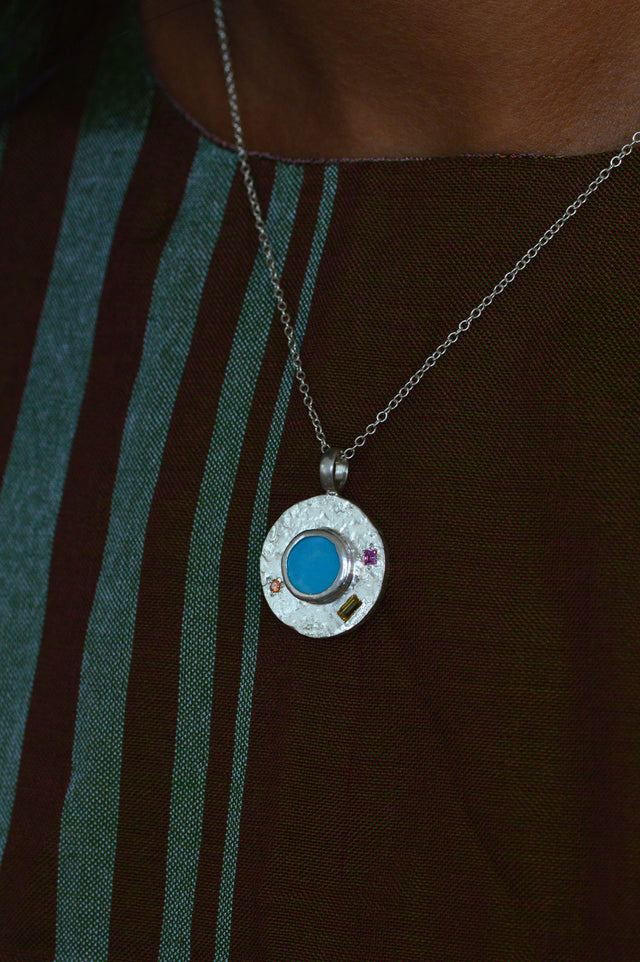 Kali Turquoise & Sapphire Silver Pendant 754-01