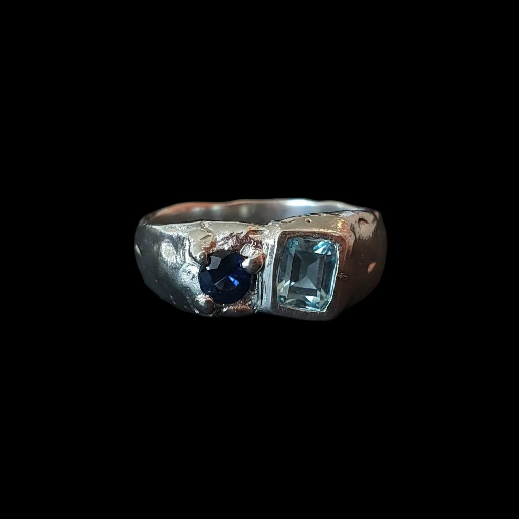 Duet Silver Ring | Blue Sapphire & Aquamarine 2047-10