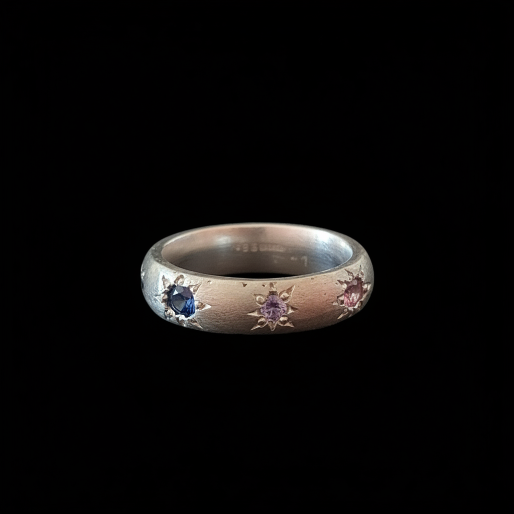 Ceres Silver Band | Pink Tourmaline, Blue & Purple Sapphire 1593-10