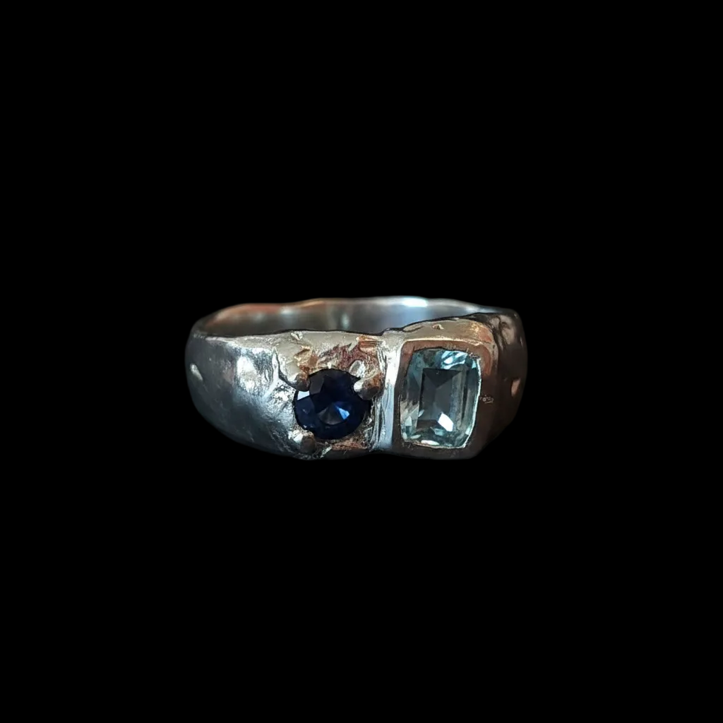 Duet Silver Ring | Blue Sapphire & Aquamarine 2047-10
