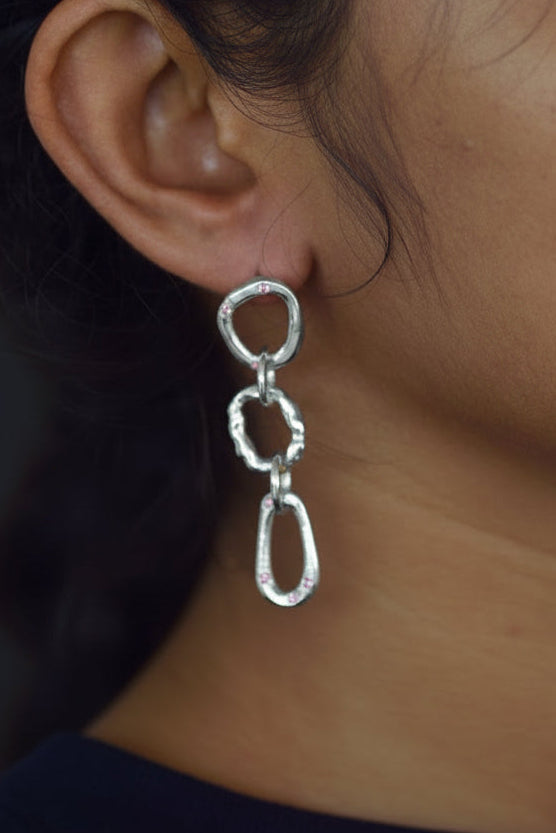 Nova Chain Silver Earrings | Pink Sapphire 1865-3