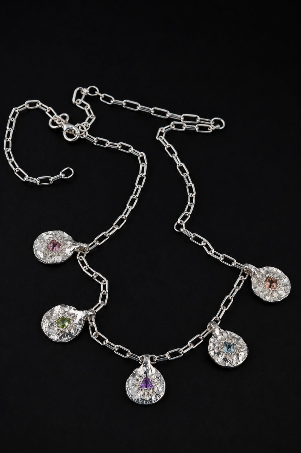 Ira Charm Necklace | Blue Topaz, Peridot, Amethyst & Pink Tourmaline 1612-1