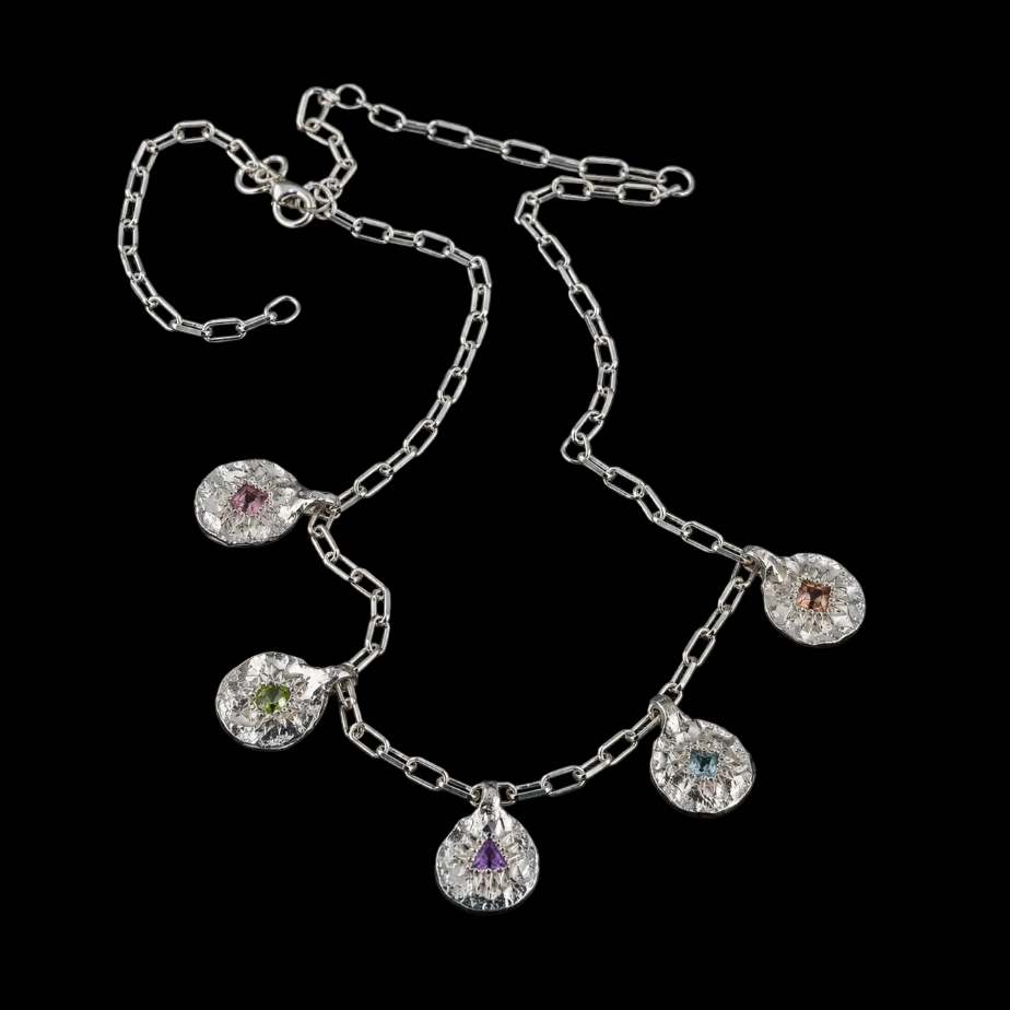 Ira Charm Necklace | Blue Topaz, Peridot, Amethyst & Pink Tourmaline 1612-1