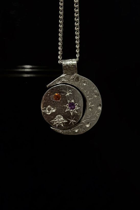 Pocket Galaxy Necklace - Orange, Purple & White Sapphire - 2285-2