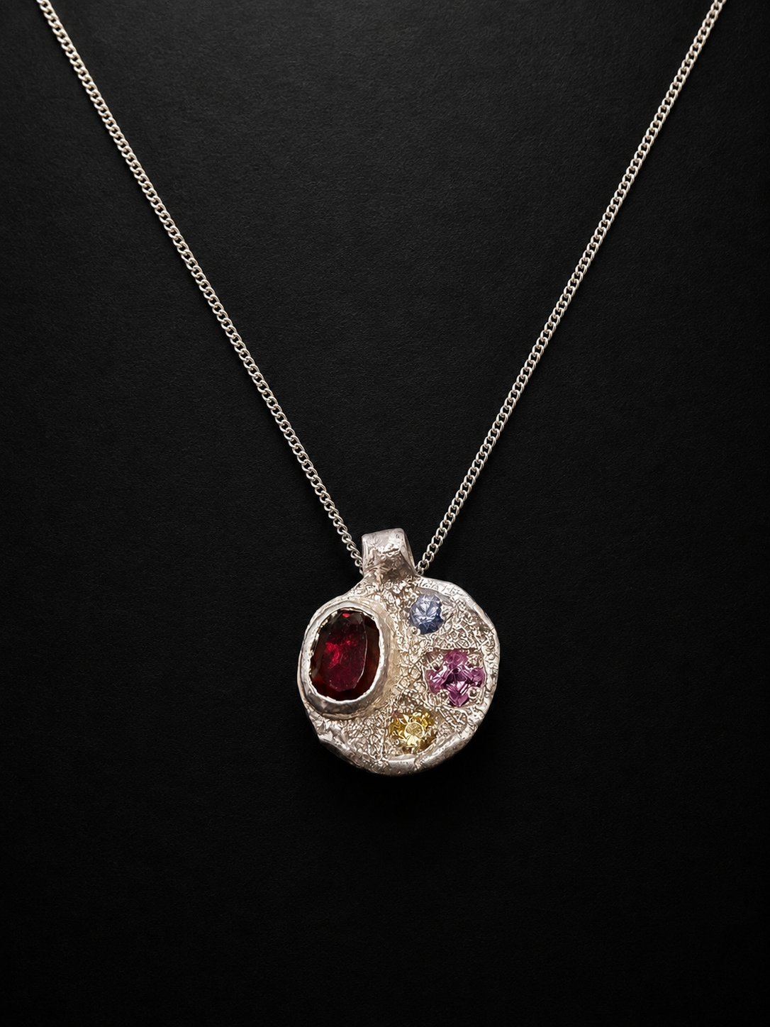 Sculpture Silver Pendant | Garnet, Yellow, Pink & Blue Sapphire 2253-1