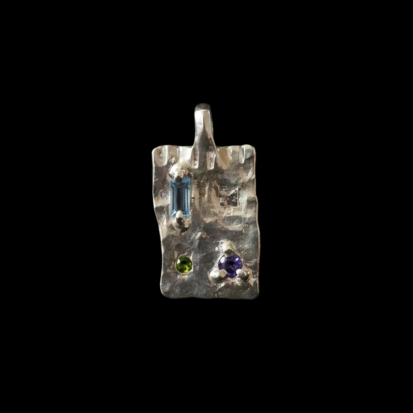 Talisman Ingot Silver Pendant | Blue Topaz, Green Tourmaline, Green & Purple Sapphire 1823-1