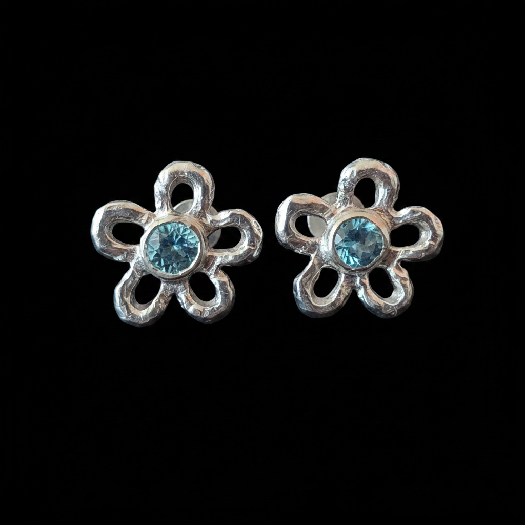 Mala Silver Stud Earrings | Blue Topaz 1933