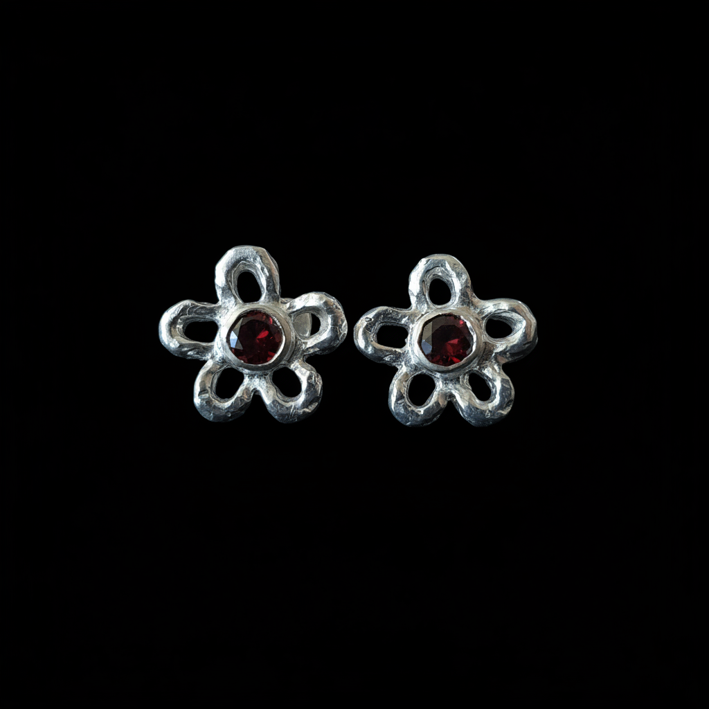 Mala Silver Stud Earrings | Garnet 1933