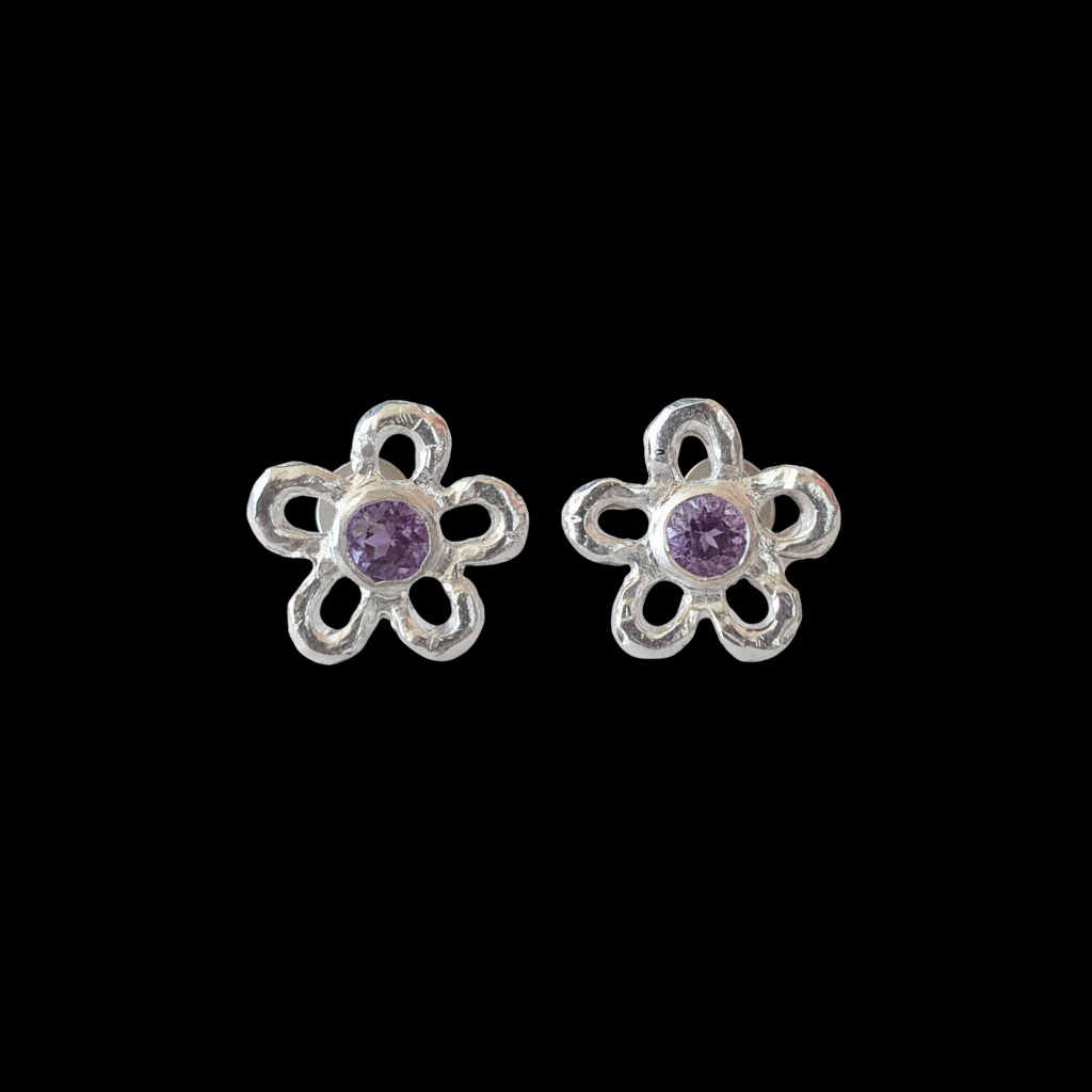 Mala Silver Stud Earrings | Amethyst 1933