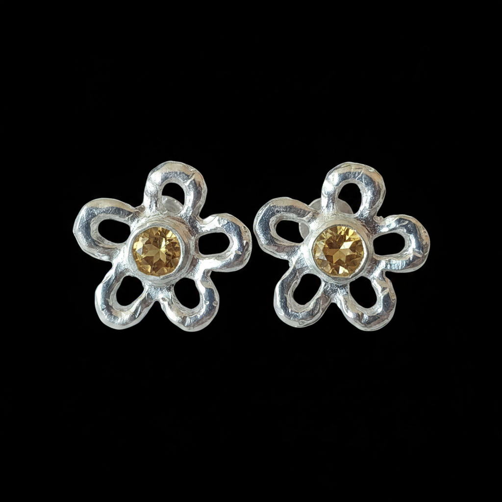 Mala Silver Stud Earrings | Citrine 1933