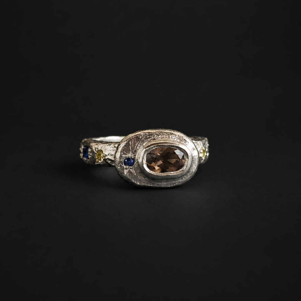 Poet Silver Ring | Brown Zircon & Sapphire 2249-4