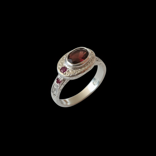 Poet Silver Ring | Garnet, Ruby & White Sapphire 2217-2
