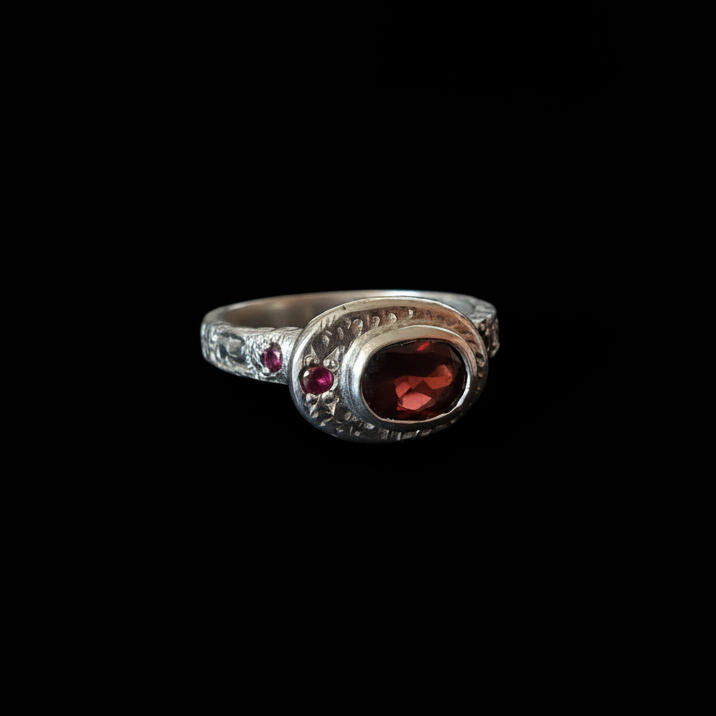 Poet Silver Ring | Garnet, Ruby & White Sapphire 2217-2