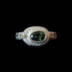 Poet Silver Ring | Green Zircon, Peridot, Orange & Green Sapphire 2217-3