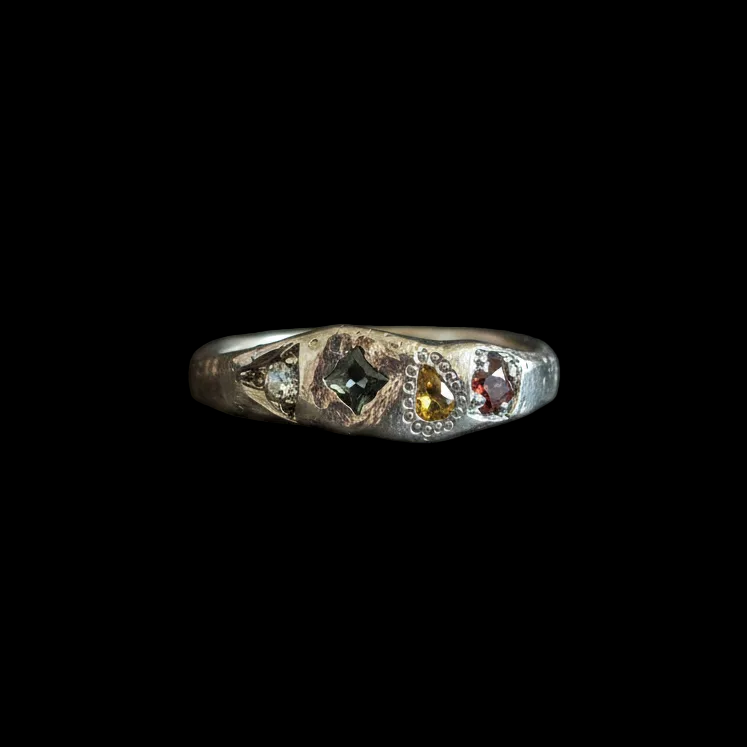 Dancer Silver Ring | Aquamarine, Garnet, Yellow & Green Sapphire 2223-4
