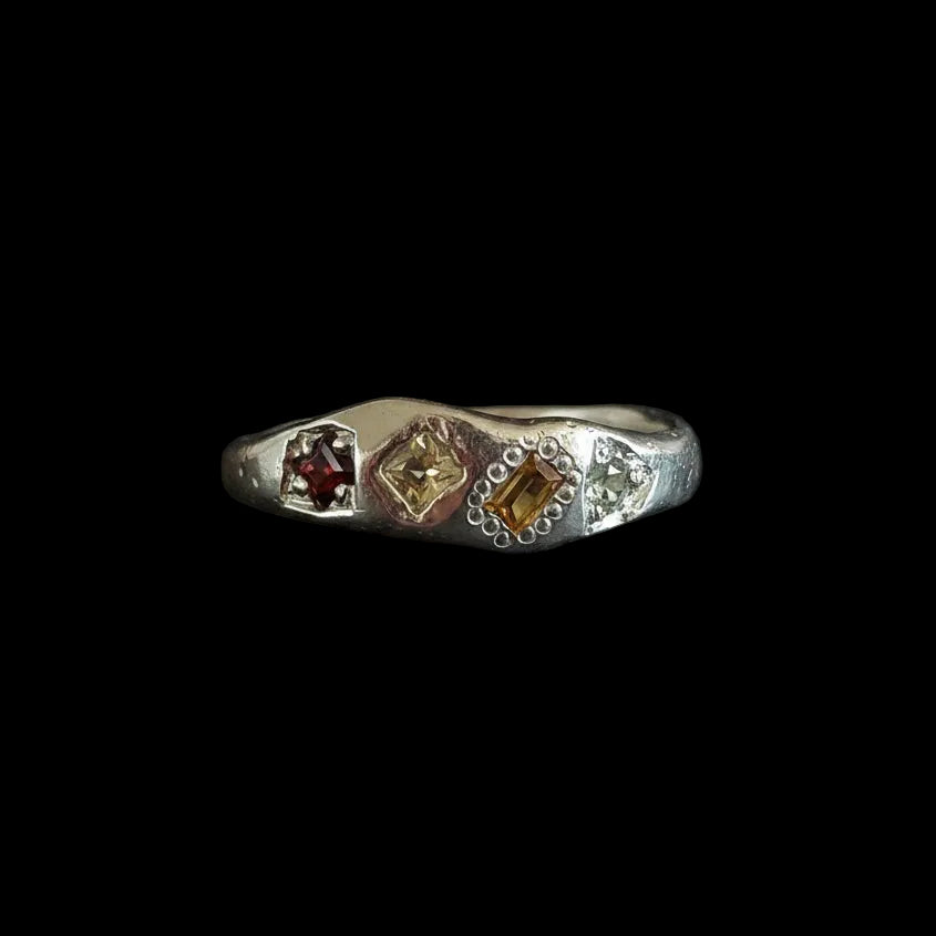 Dancer Silver Ring | Garnet, Aquamarine, Green & Yellow Sapphire 2223-5