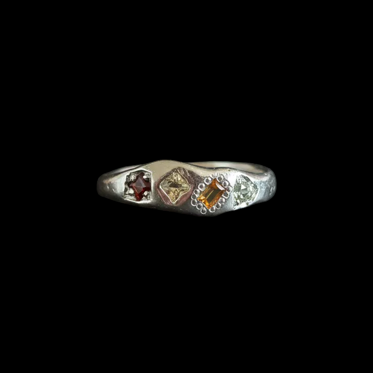 Dancer Silver Ring | Garnet, Aquamarine, Green & Yellow Sapphire 2223-5