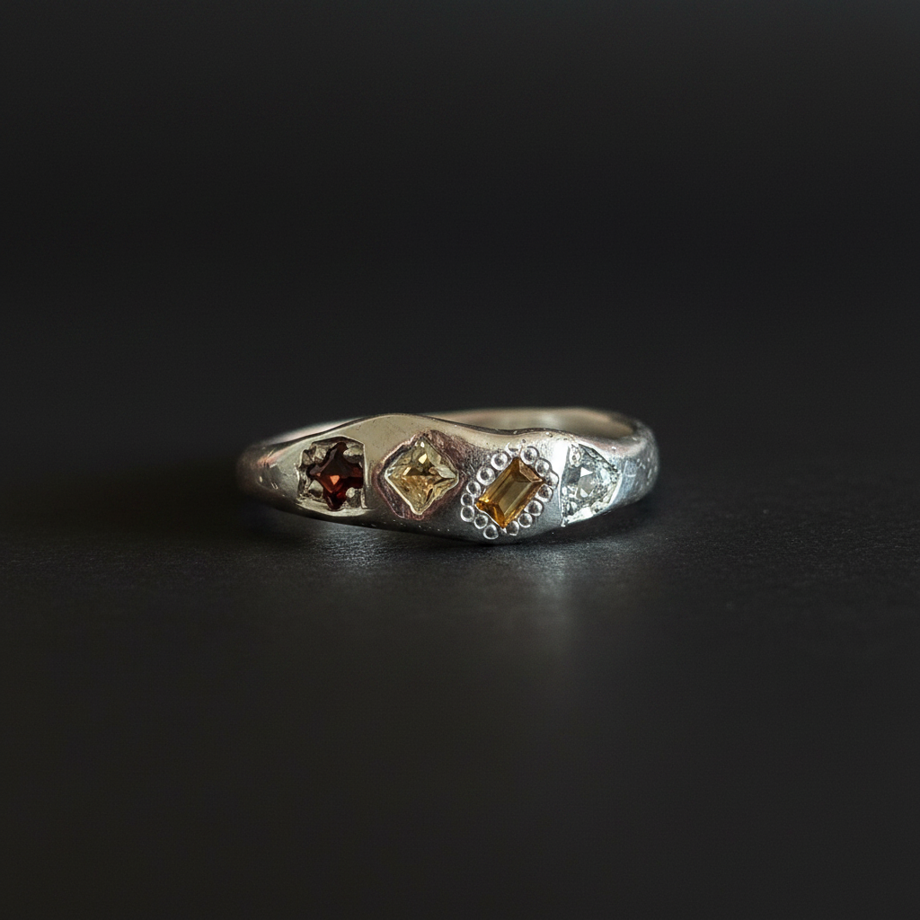 Dancer Silver Ring | Garnet, Aquamarine, Green & Yellow Sapphire 2223-5
