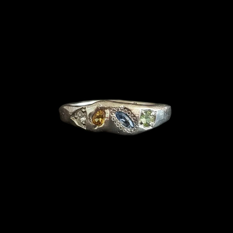 Dancer Silver Ring | Aquamarine, Blue, Green & Yellow Sapphire 2223-6