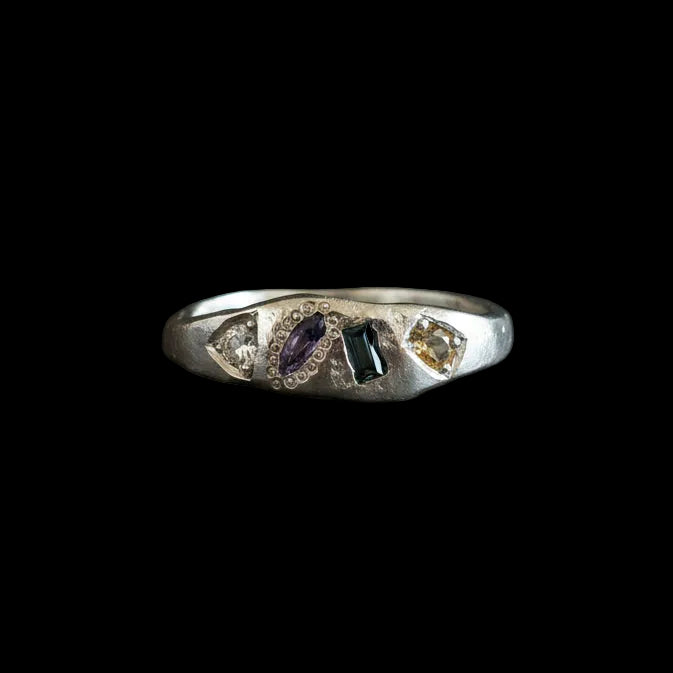 Dancer Silver Ring | Aquamarine, Green, Blue & Yellow Sapphire 2223-8