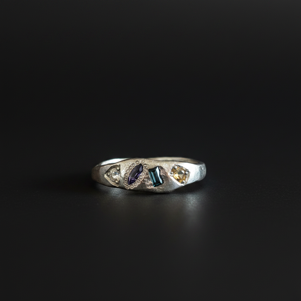 Dancer Silver Ring | Aquamarine, Green, Blue & Yellow Sapphire 2223-8