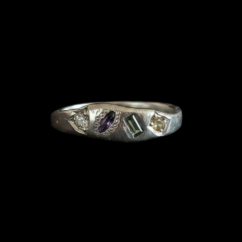 Dancer Silver Ring | Aquamarine, Green, Blue & Yellow Sapphire 2223-7