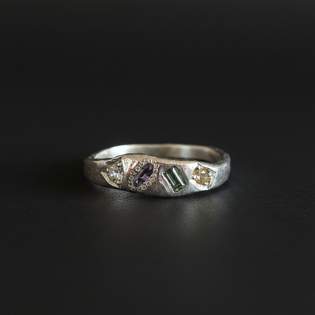 Dancer Silver Ring | Aquamarine, Green, Blue & Yellow Sapphire 2223-7