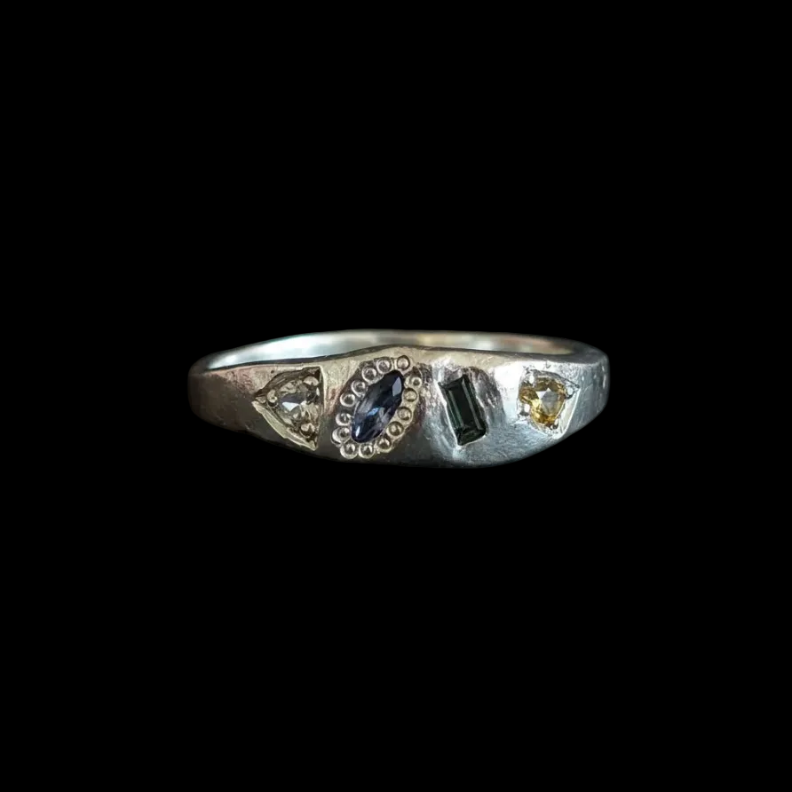 Dancer Silver Ring | Aquamarine, Blue, Green & Yellow Sapphire 2223-10