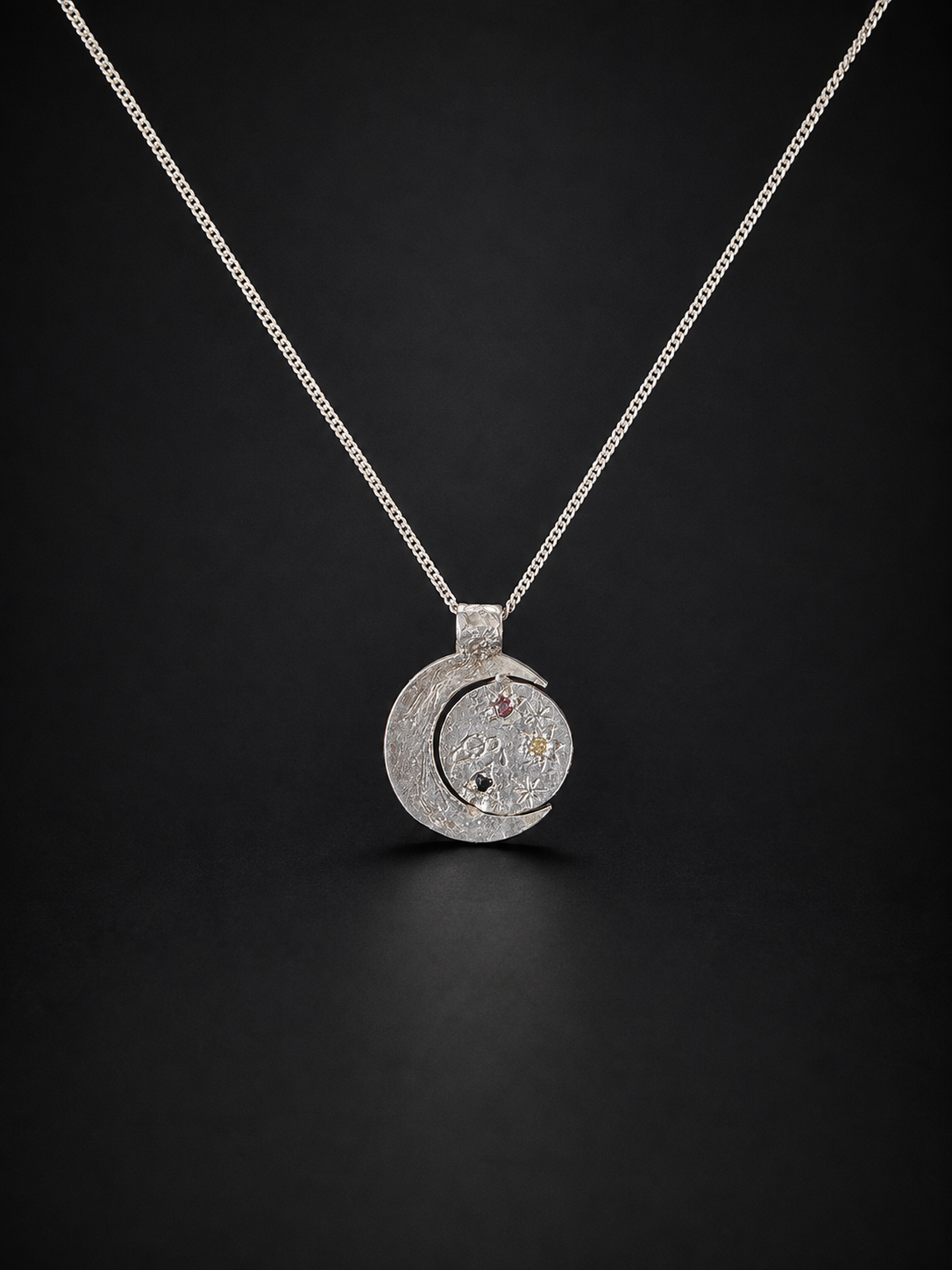 Pocket Galaxy Silver Necklace | Yellow Sapphire, Pink Sapphire, Blue Sapphire 2243-8