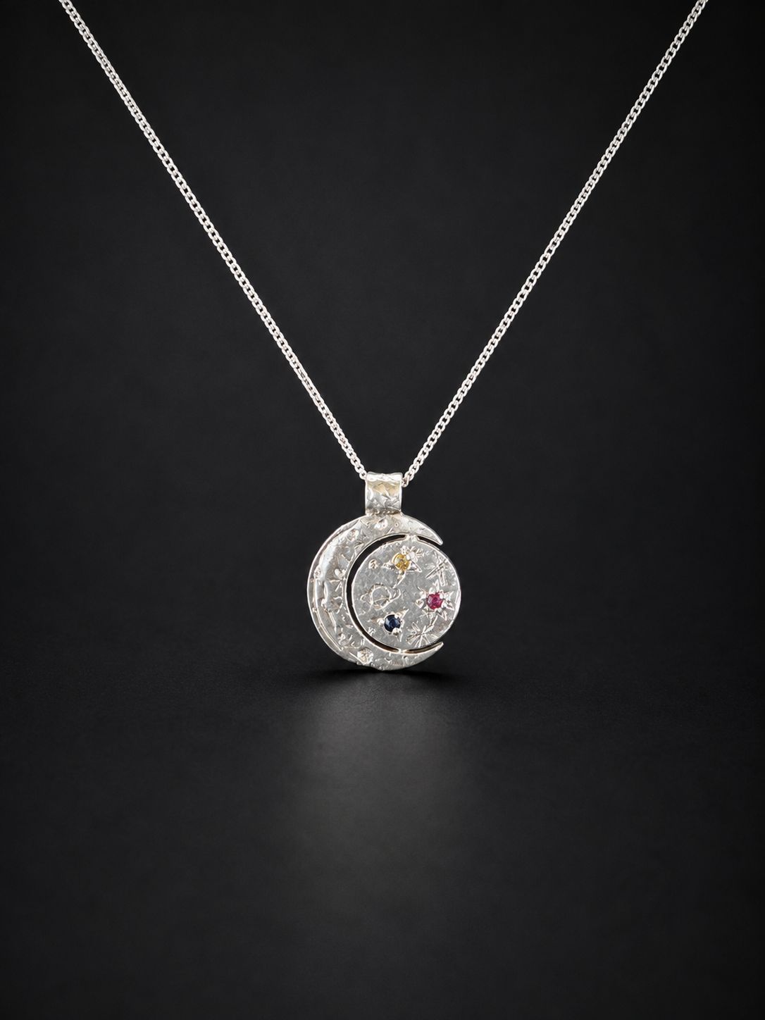 Pocket Galaxy Silver Necklace | Yellow Sapphire, Ruby, Blue Sapphire 2243-10