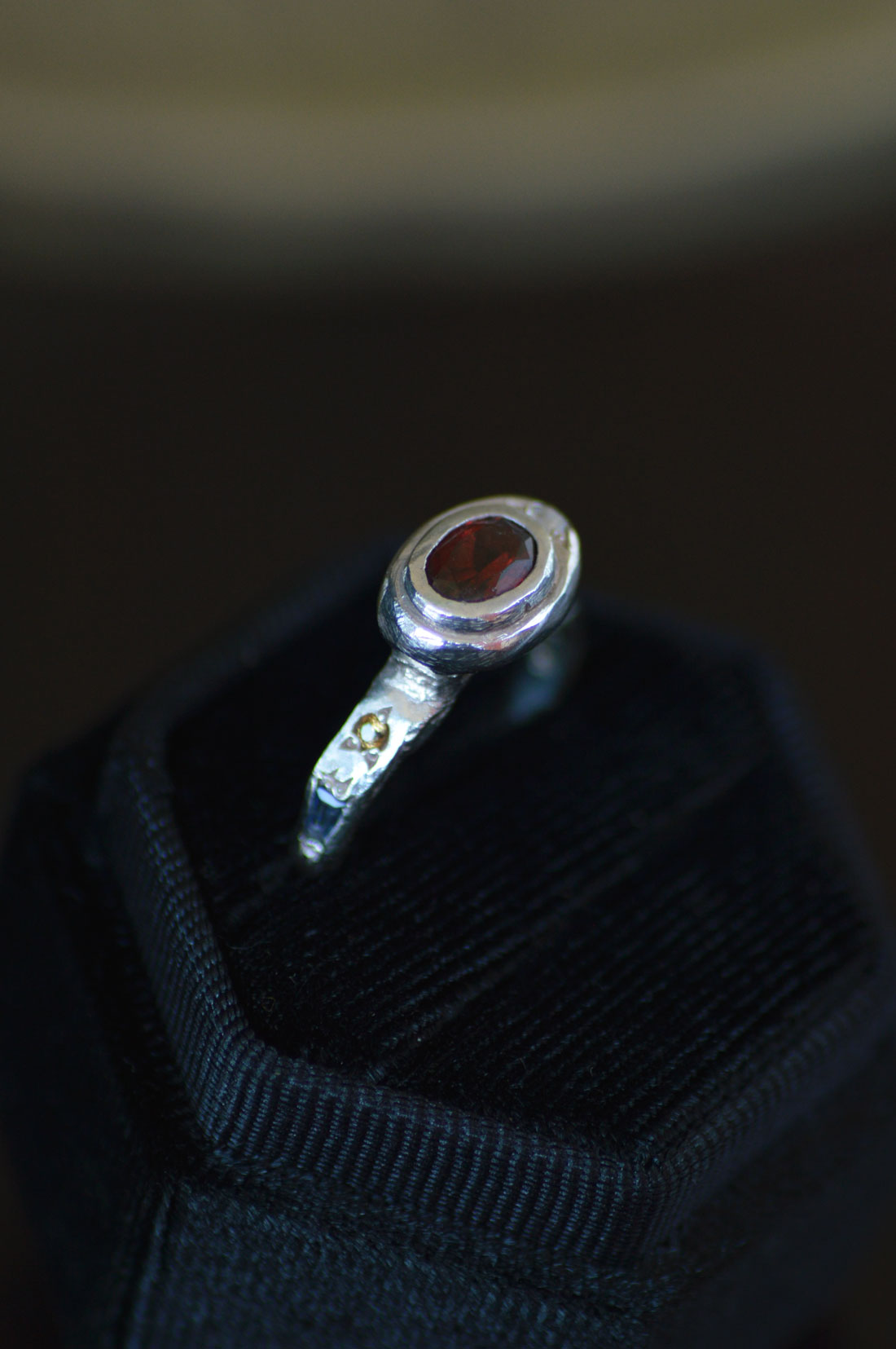 Poet Silver Ring - Garnet with Sapphire & Blue Topaz Accents 1080-6