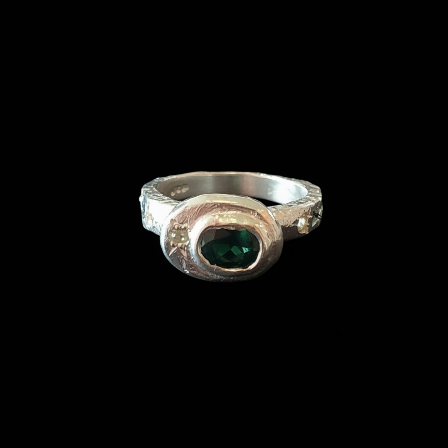 Poet Silver Ring | Green Tourmaline, Peridot, Green & Yellow Sapphire 2063-2
