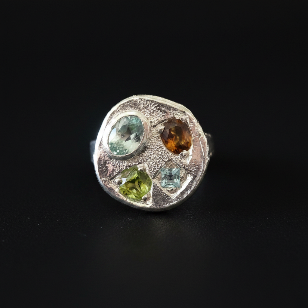 Palette Silver Ring | Blue Topaz, Peridot & Watermelon Tourmaline 1482-2