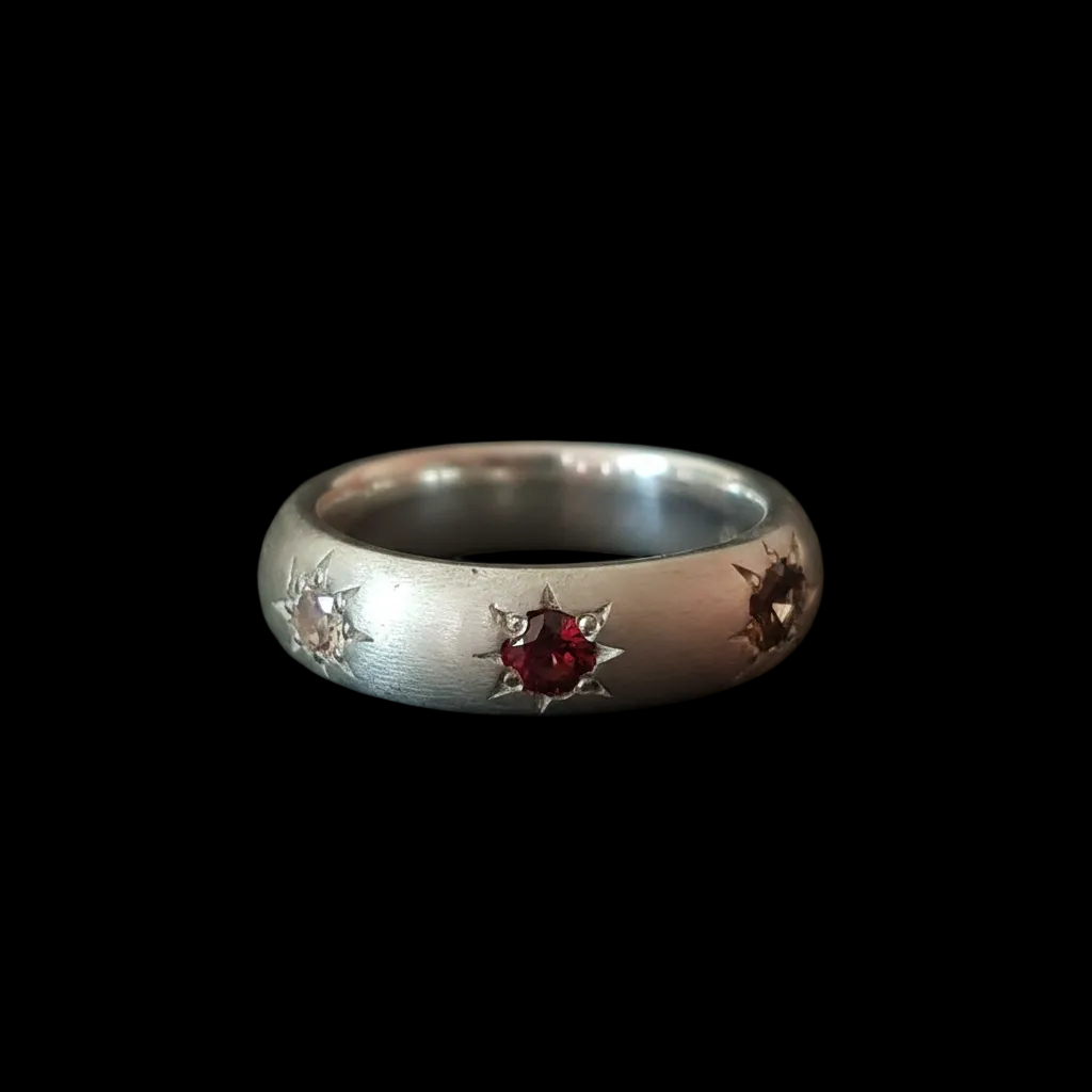 Ceres Silver Band | Garnet, White, Brown & Blue Sapphire 2230-2
