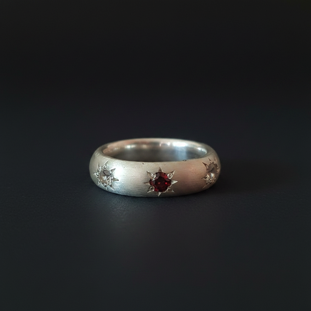 Ceres Silver Band | Garnet, White, Brown & Blue Sapphire 2230-2