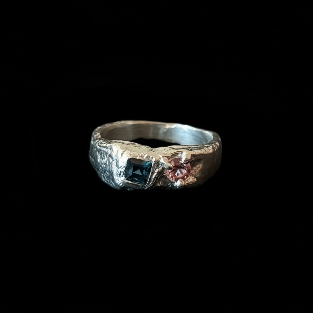 Duet Silver Ring | Pink & Green Spinel 1497-2