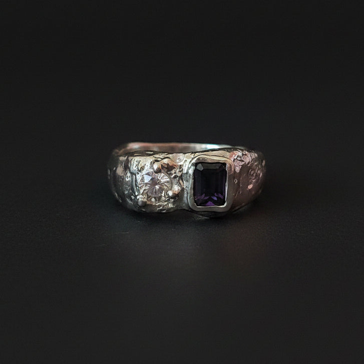 Duet Silver Ring | Purple Spinel & White Sapphire 2222-2