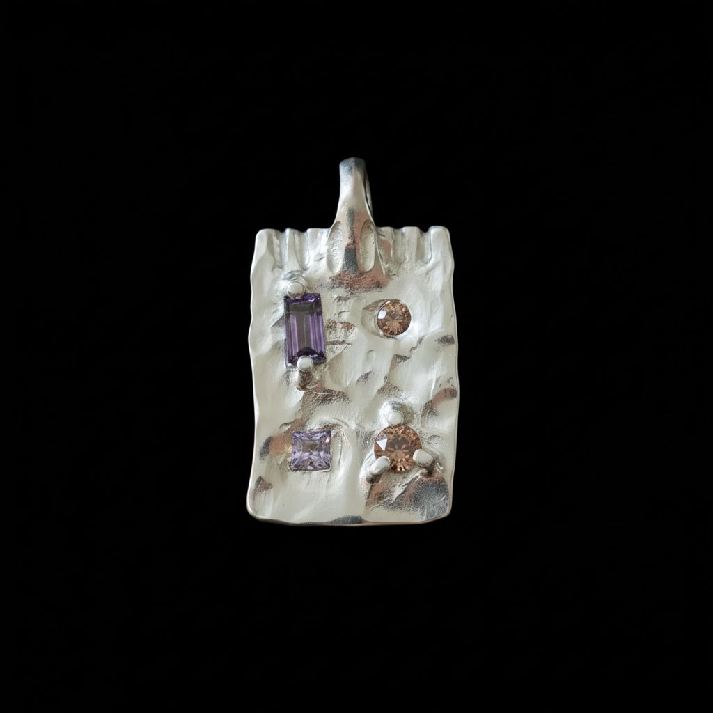 Talisman Ingot Silver Pendant | Amethyst, Pink Tourmaline, Pink & Orange Sapphire 1823-2