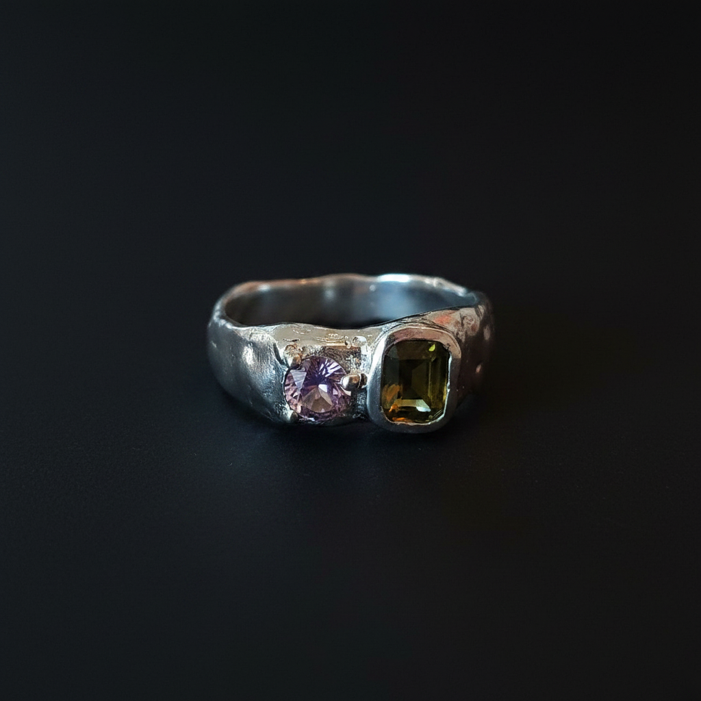 Duet Silver Ring | Pink Sapphire & Green Tourmaline 2047-2
