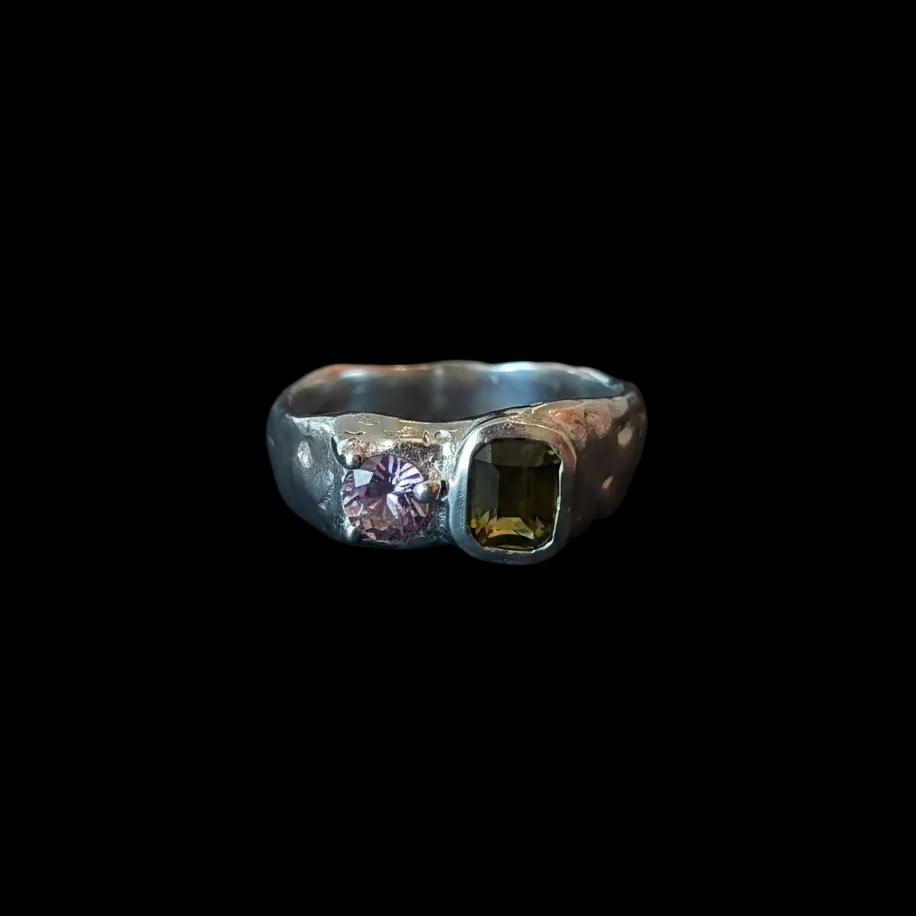 Duet Silver Ring | Pink Sapphire & Green Tourmaline 2047-2