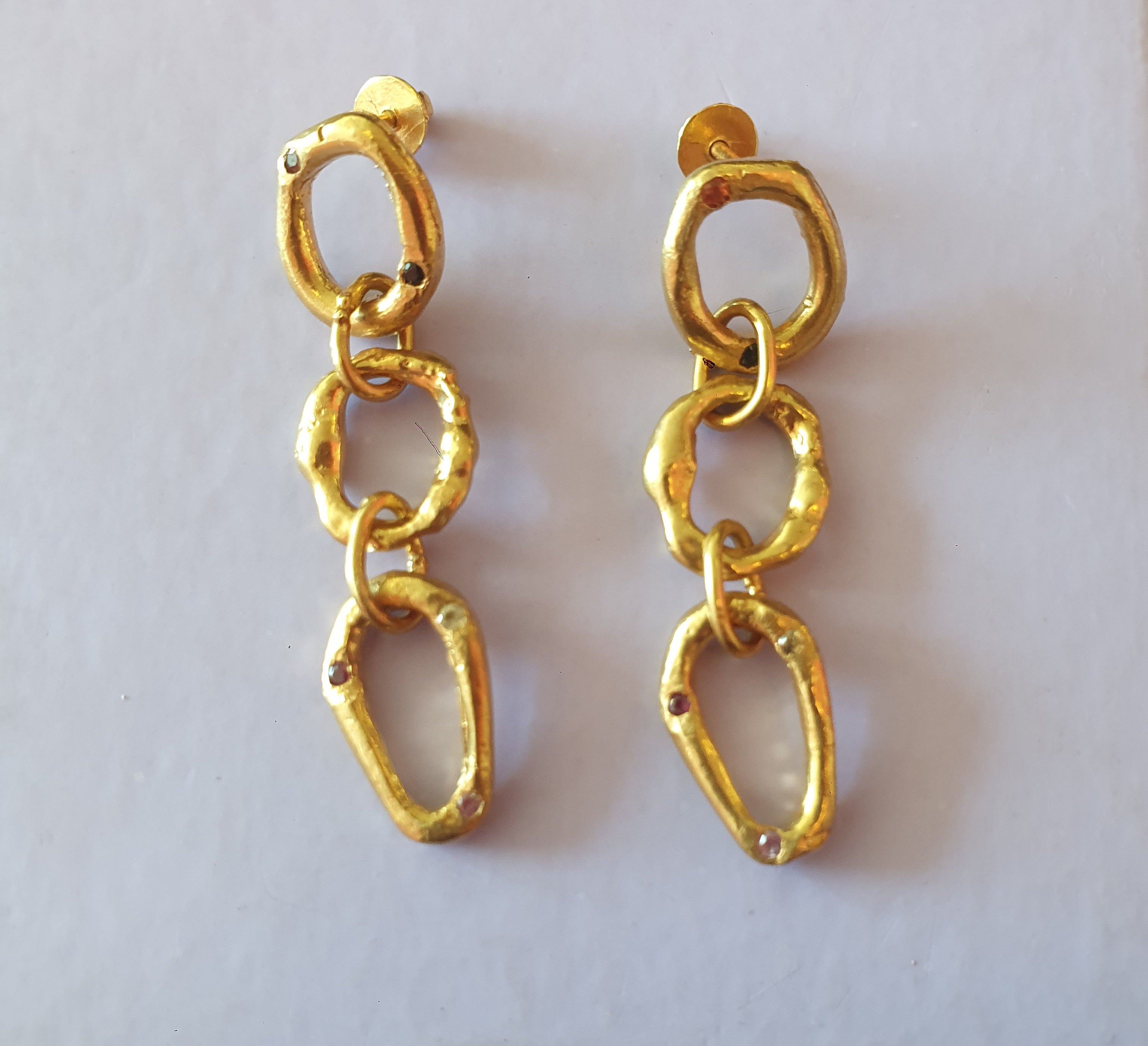 Nova Chain Brass Earrings - Orange, Blue, Yellow & Pink Sapphire, Ruby 1847-2