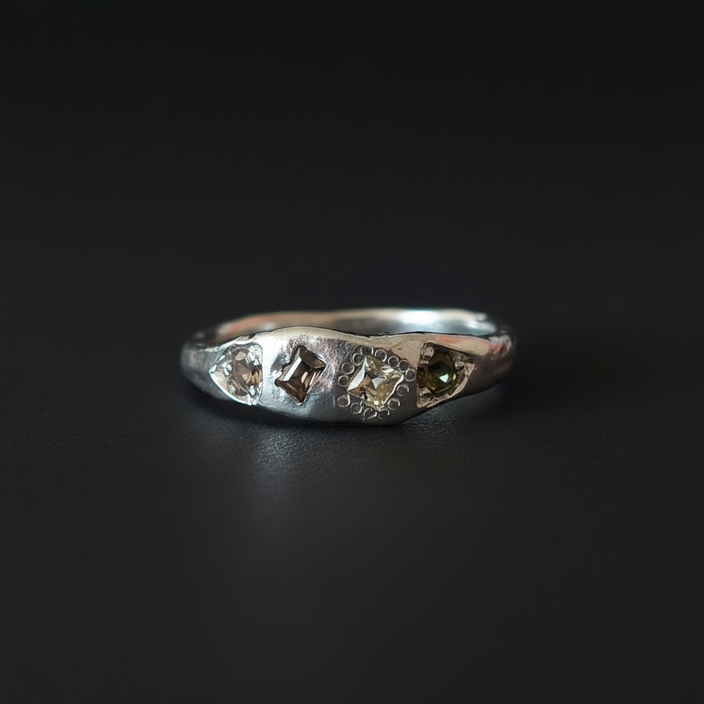 Dancer Silver Ring | Green Tourmaline, White & Brown Sapphire 2103-2