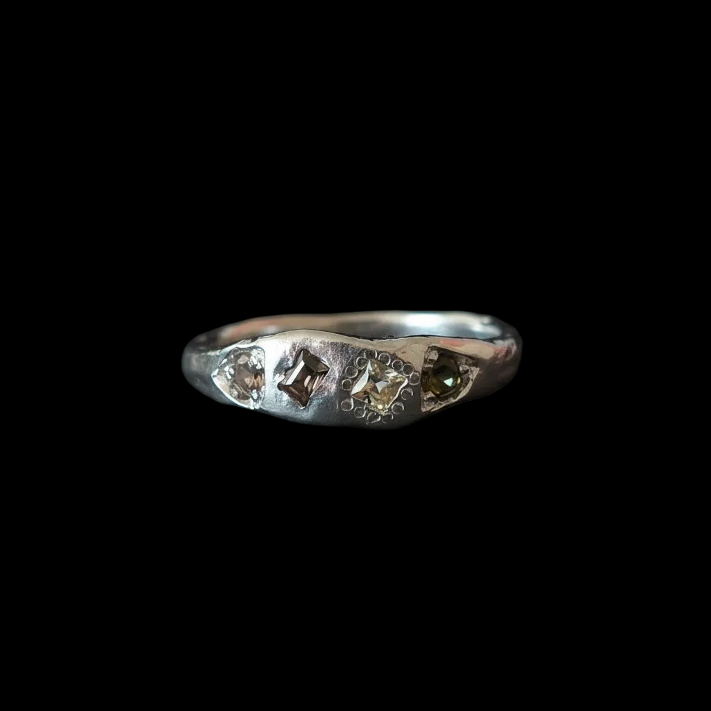 Dancer Silver Ring | Green Tourmaline, White & Brown Sapphire 2103-2