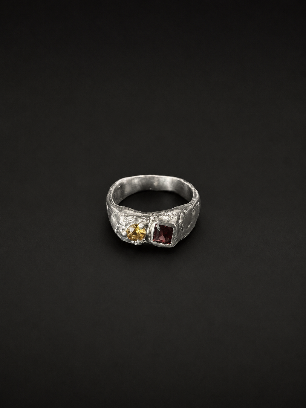 Duet Silver Ring | Yellow Sapphire & Red Garnet 2274-8